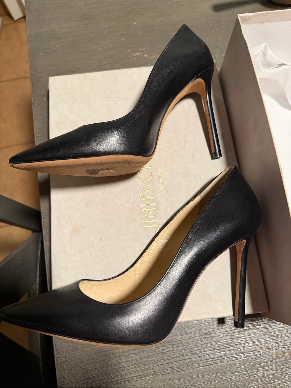 Jimmy Choo Black Pointed-Toe Leather Stiletto Pumps